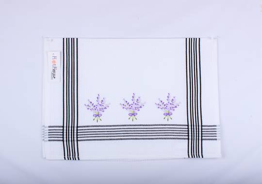Lavender embroidered tea towel. CODE: T/T-LAV.